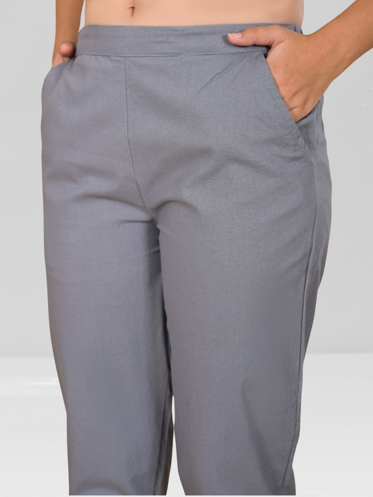 Grey Cotton Flex Pants with Side Pockets