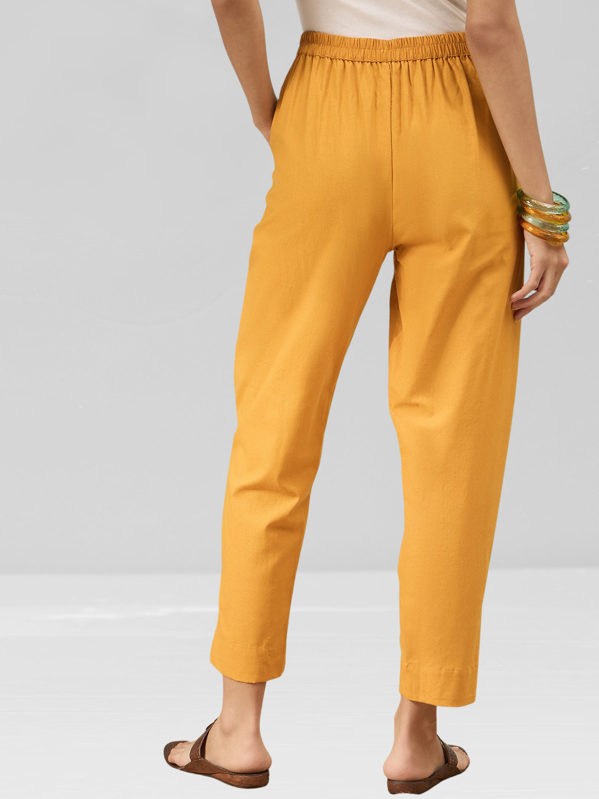 Mustard Cotton Flex Pants with Side Pockets