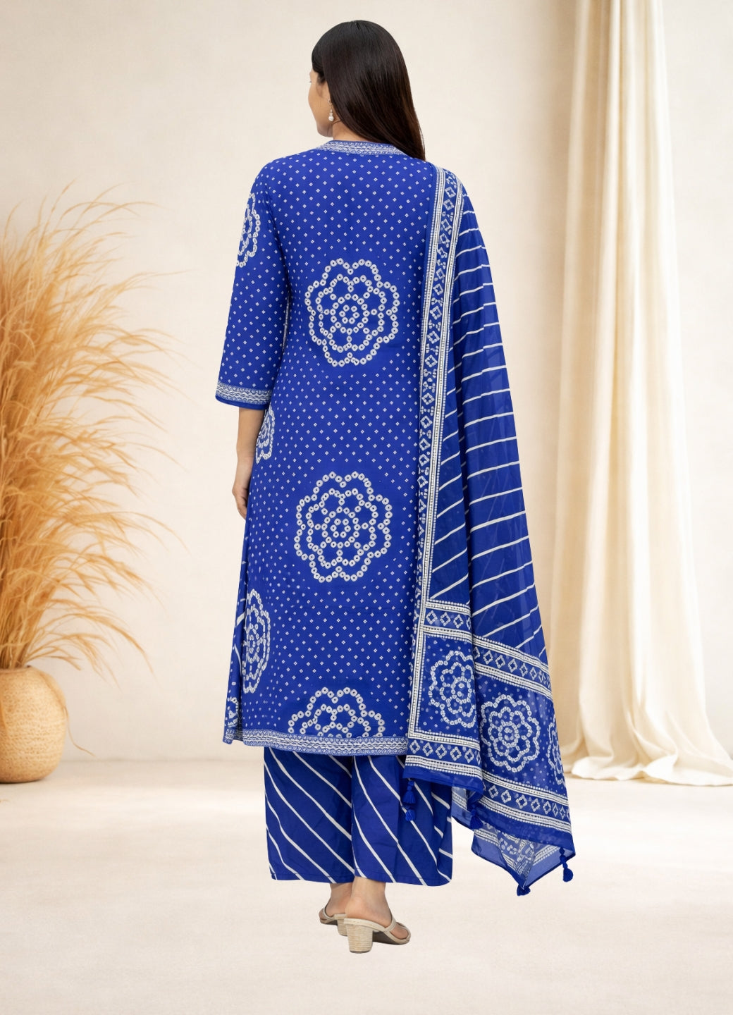 Royal Blue Cotton Bandhej Suit Set with Printed Dupatta – Ethnic Wear