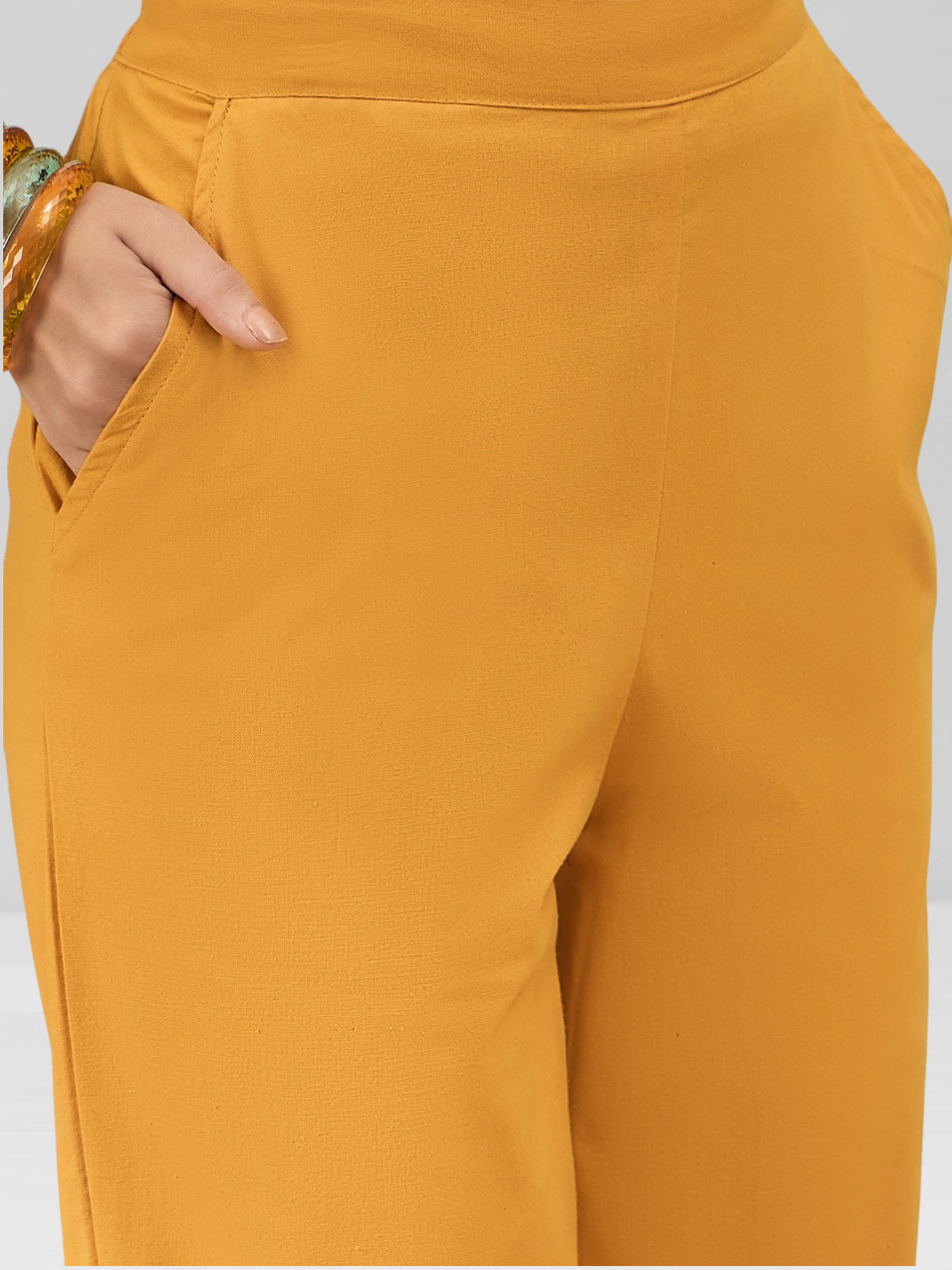 Mustard Cotton Flex Pants with Side Pockets