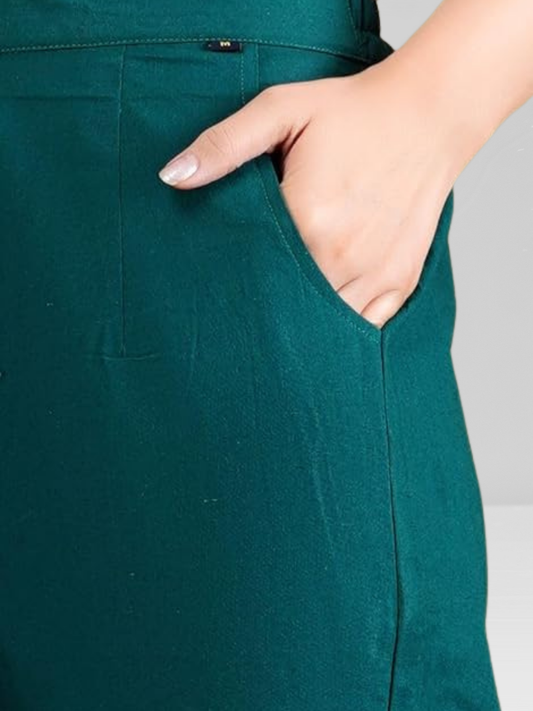 Teal Green Cotton Flex Pants with Side Pockets