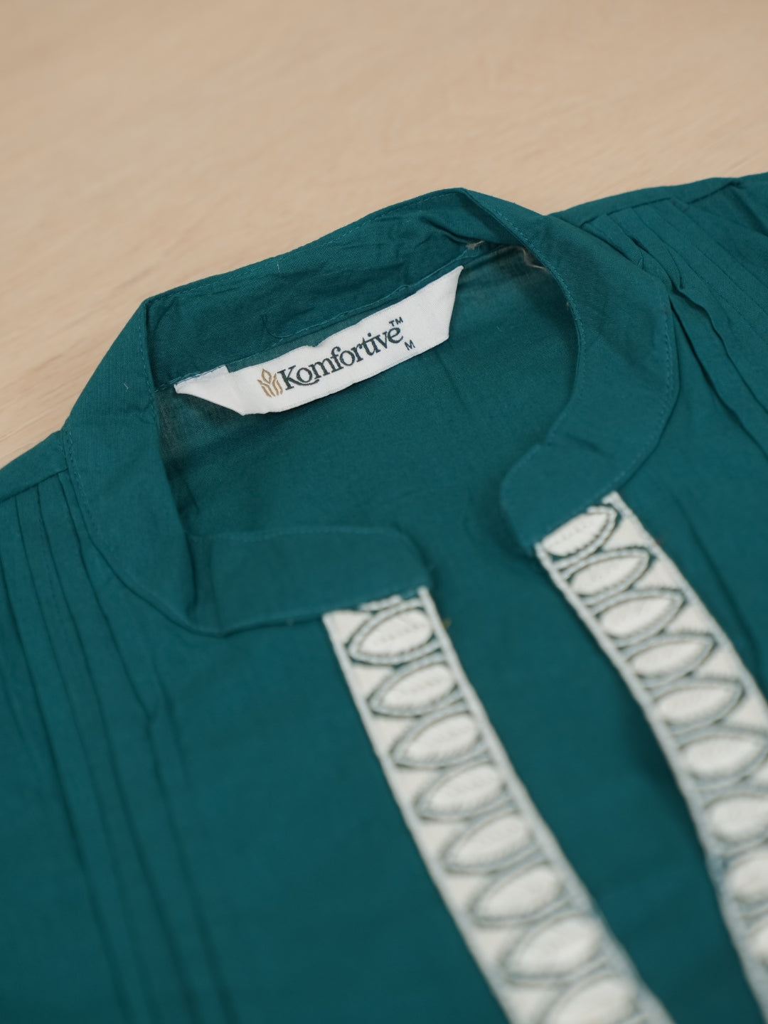 Peacock Blue Dabu Cotton A-Line Kurta Set with Handcrafted Embroidery