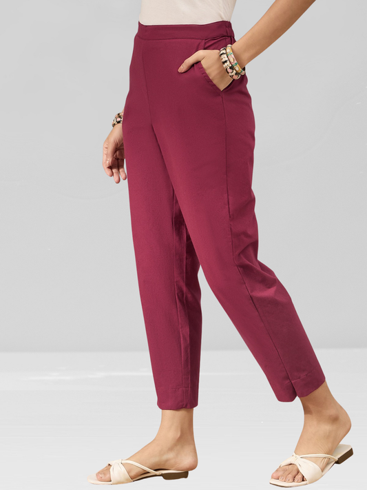 Maroon Cotton Flex Pants with Side Pockets