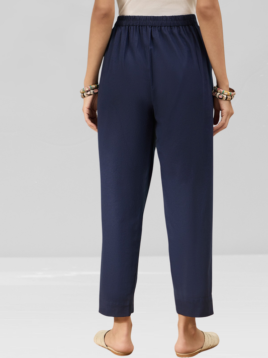 Navy Blue Cotton Flex Pants with Side Pockets