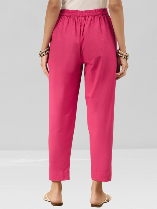 Bright Pink Cotton Flex Pants with Side Pockets