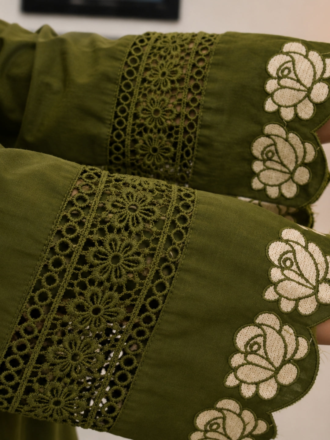 Green Embroidered Cotton Kurta Palazzo Set with Dupatta