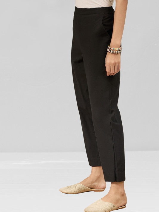 Black Cotton Flex Pants with Side Pockets