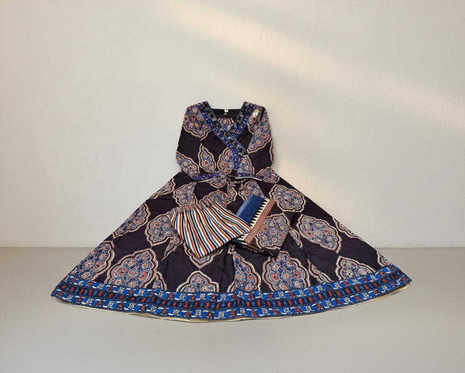 Black Cotton Anarkali Set with Traditional Block Print – Daily & Office Wear