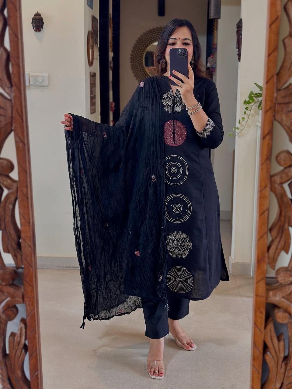 Deep Navy blue Pure Cotton Kurta Set with Embroidery – Festive & Casual Wear