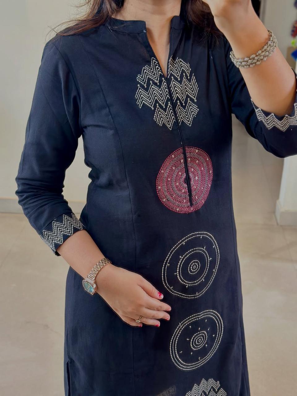 Deep Navy blue Pure Cotton Kurta Set with Embroidery – Festive & Casual Wear
