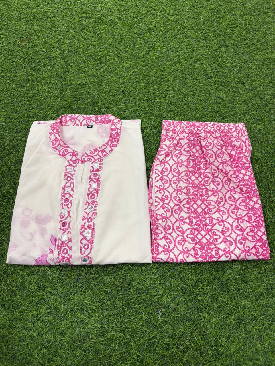 Elegant Cream & Pink Floral Printed Co-Ord Set with Designer Palazzo