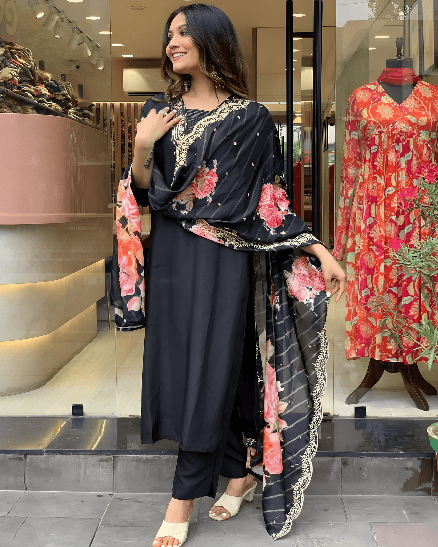 Black Premium Muslin Suit Set with Intricate Embroidery – Luxurious