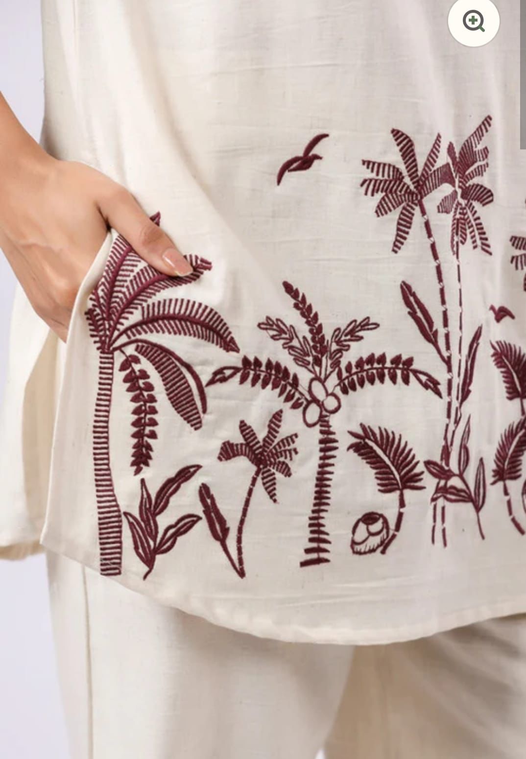 Ivory Cotton Flex Embroidered Palm Motif Co-ord Set