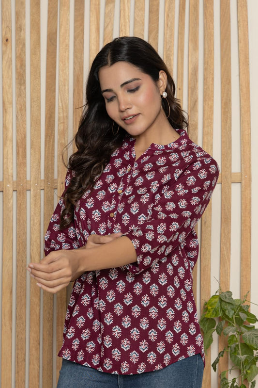 Maroon Soft Cotton Top – Casual & Office Wear