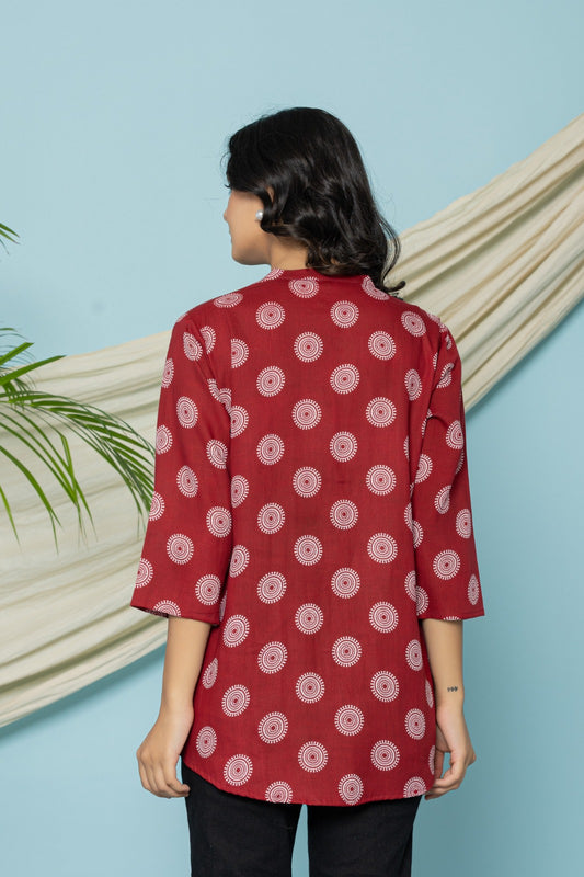 Maroon Soft Cotton Printed Top – Daily & Office Wear
