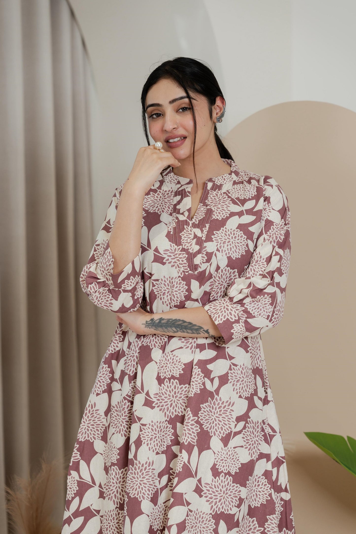 Premium Khadi Flex Co-ord Set - Mauve with Cream | Soft & Comfortable