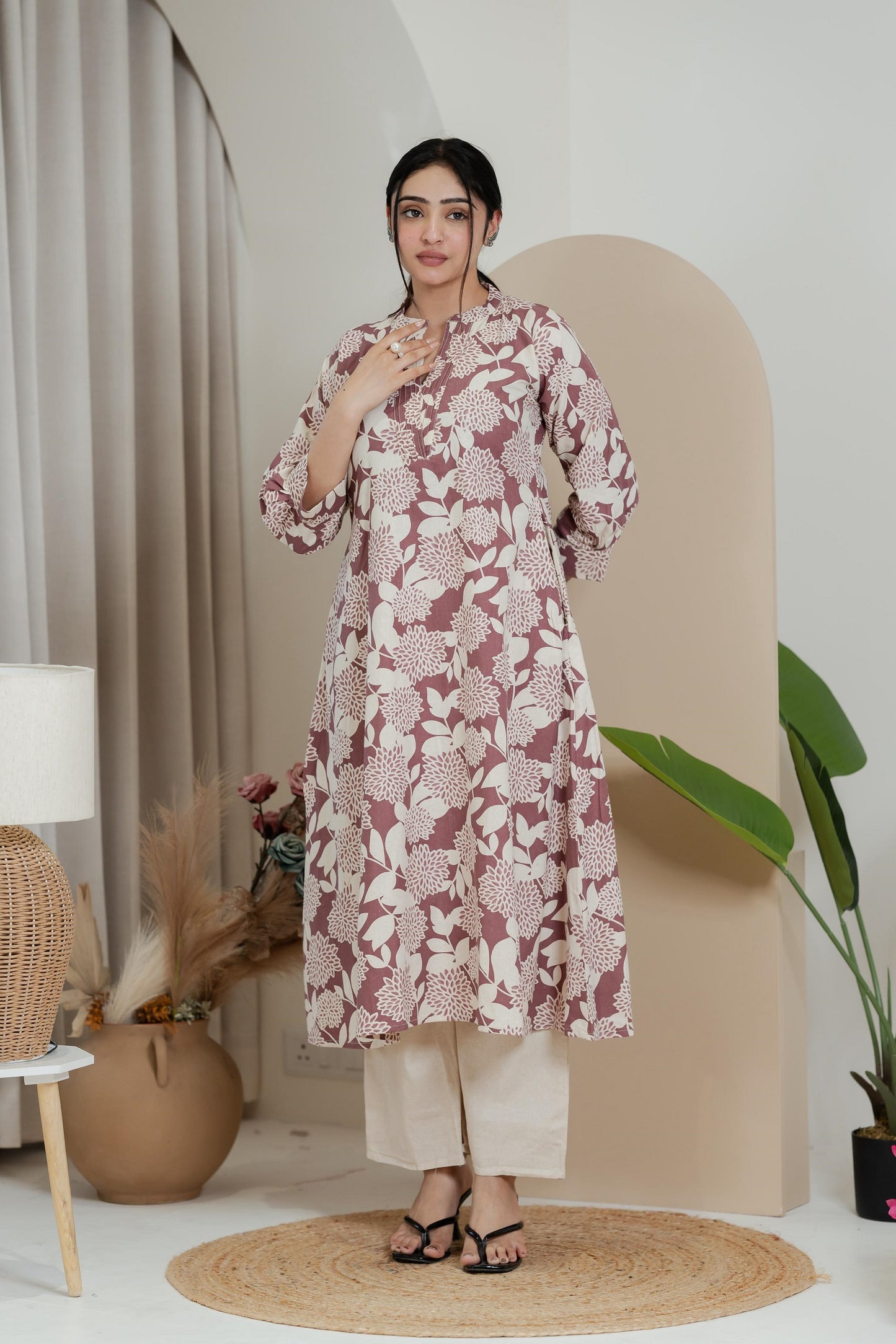 Premium Khadi Flex Co-ord Set - Mauve with Cream | Soft & Comfortable