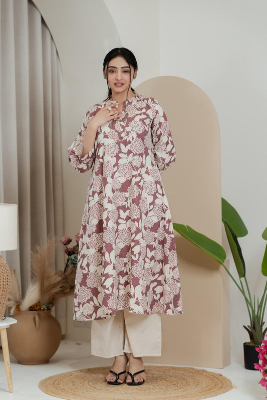 Premium Khadi Flex Kurta Set - Mauve with Cream | Soft & Comfortable