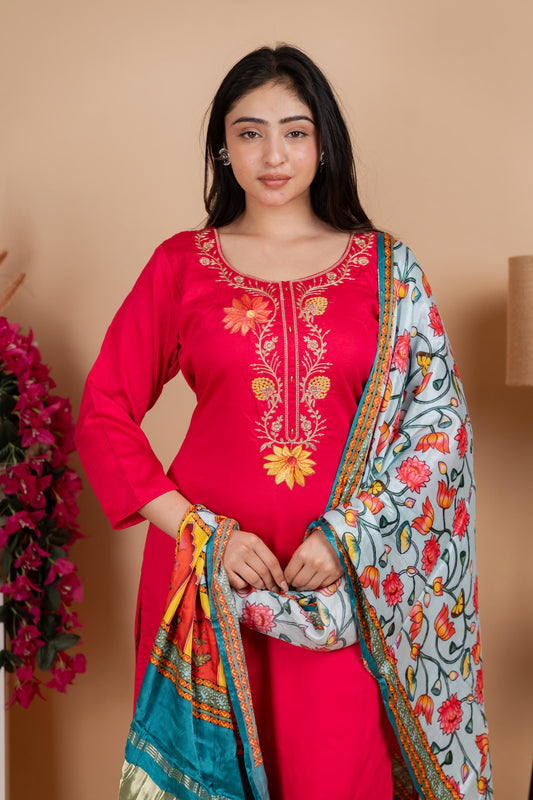 Red Pure Gaji Silk Suit Set for Women – Luxurious & Breathable