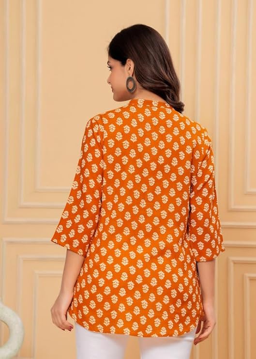 Rust Orange Soft Cotton Printed Top – Daily & Office Wear