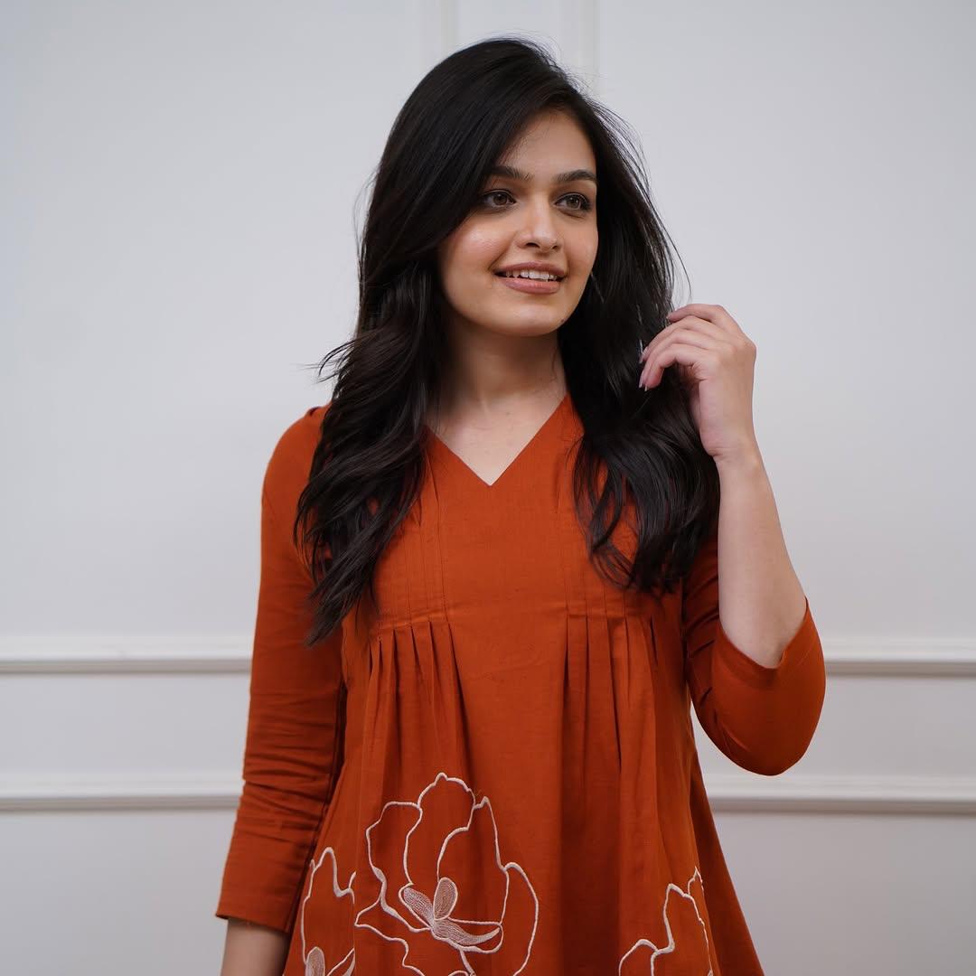 Rust Premium Cotton Co-ord Set with Floral Embroidery