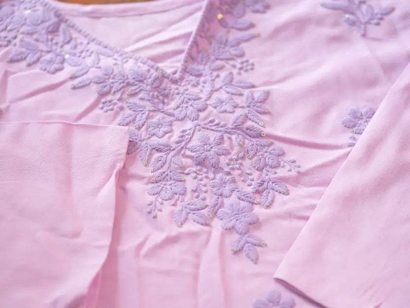 Grace in Lavender – Chikankari Embroidered Kurta Set with Crochet Palazzo