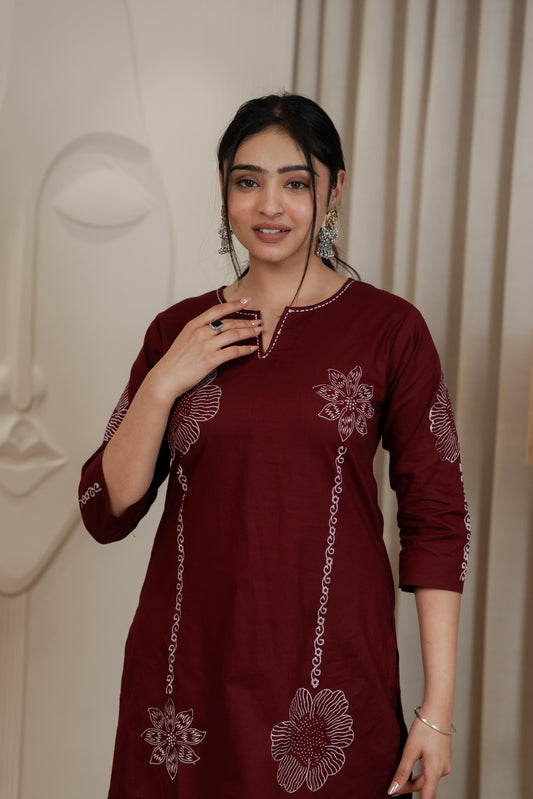 Rich Maroon Premium Dhabhu Cotton Co-ord Set – Soft, Breathable