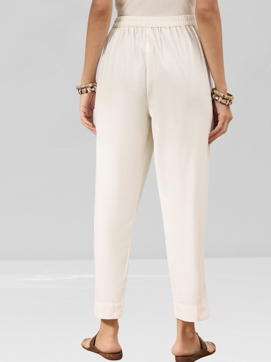 White Cotton Flex Pants with Side Pockets