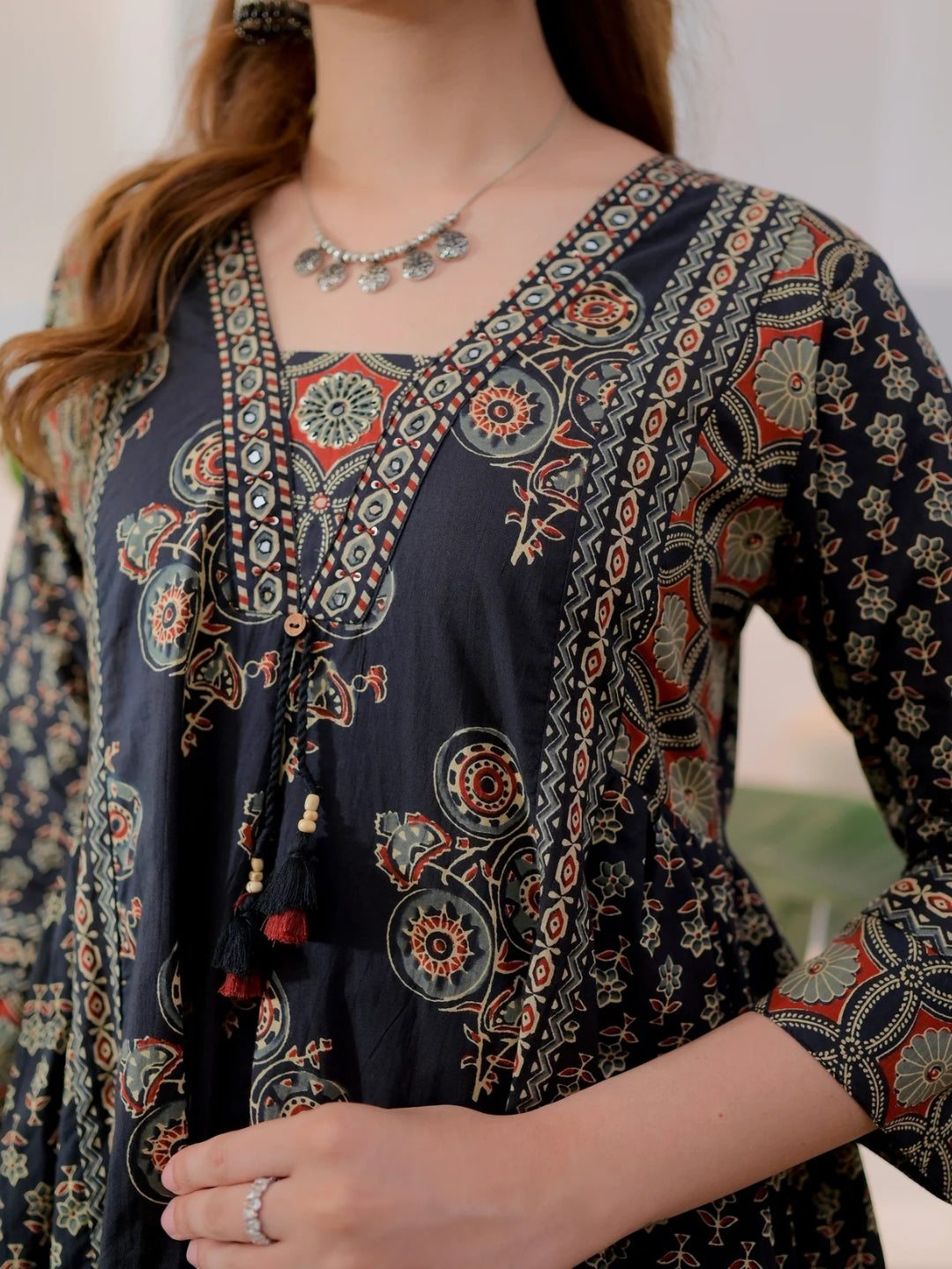 Black Cotton Ajrakh Printed Kurta Set with Dupatta