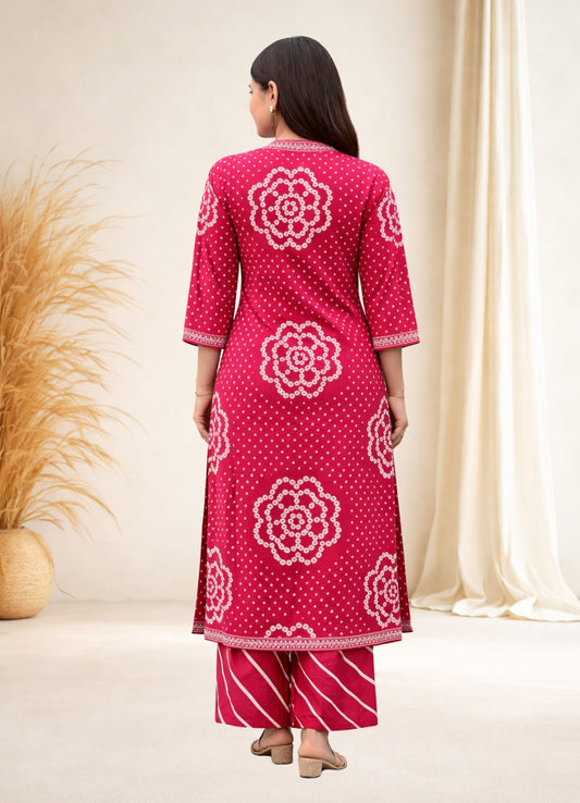 Fuchsia Pink Cotton Bandhej Suit Set with Printed Dupatta – Ethnic Wear