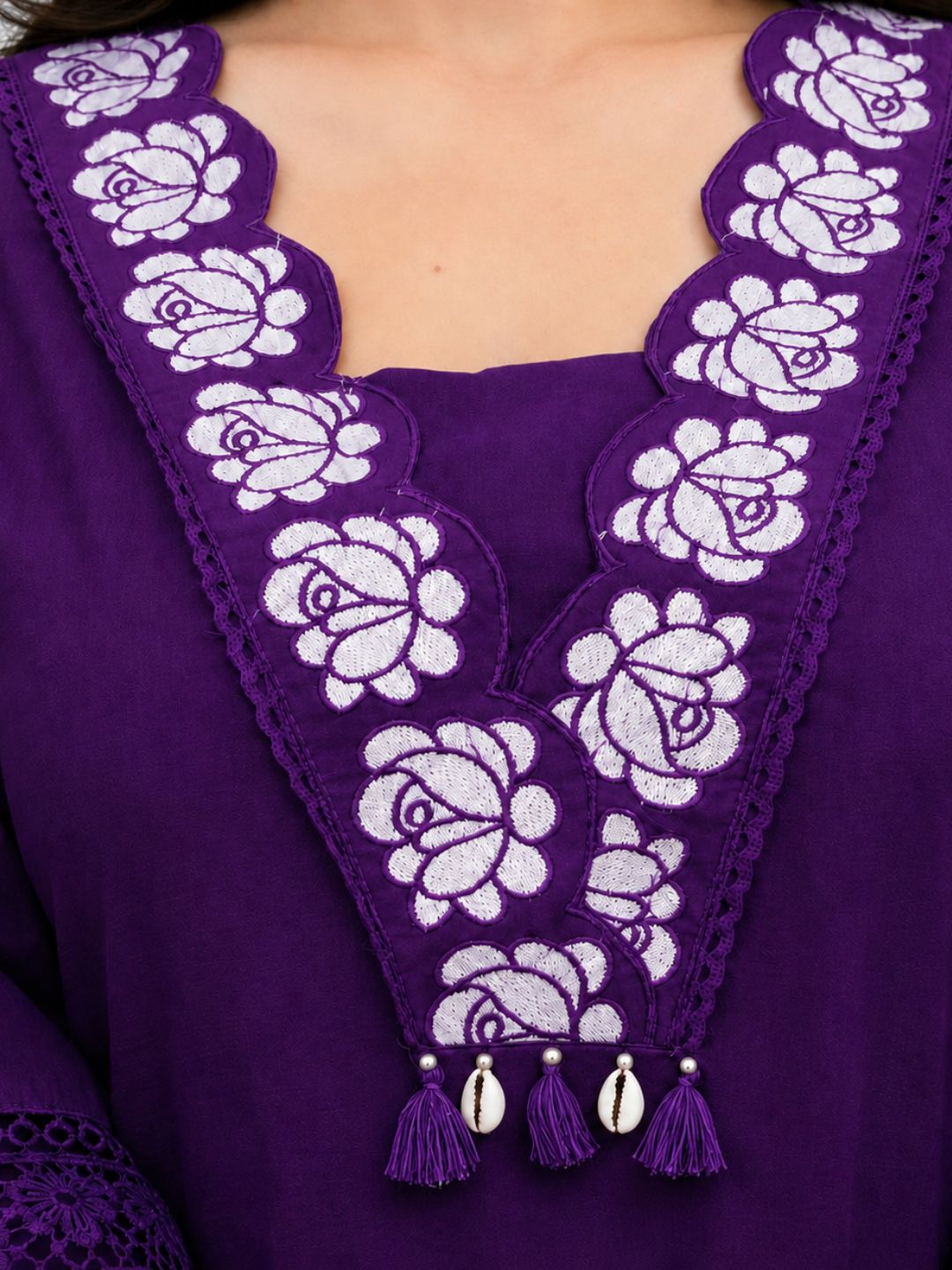 Royal Purple Embroidered Cotton Kurta Palazzo Set with Dupatta