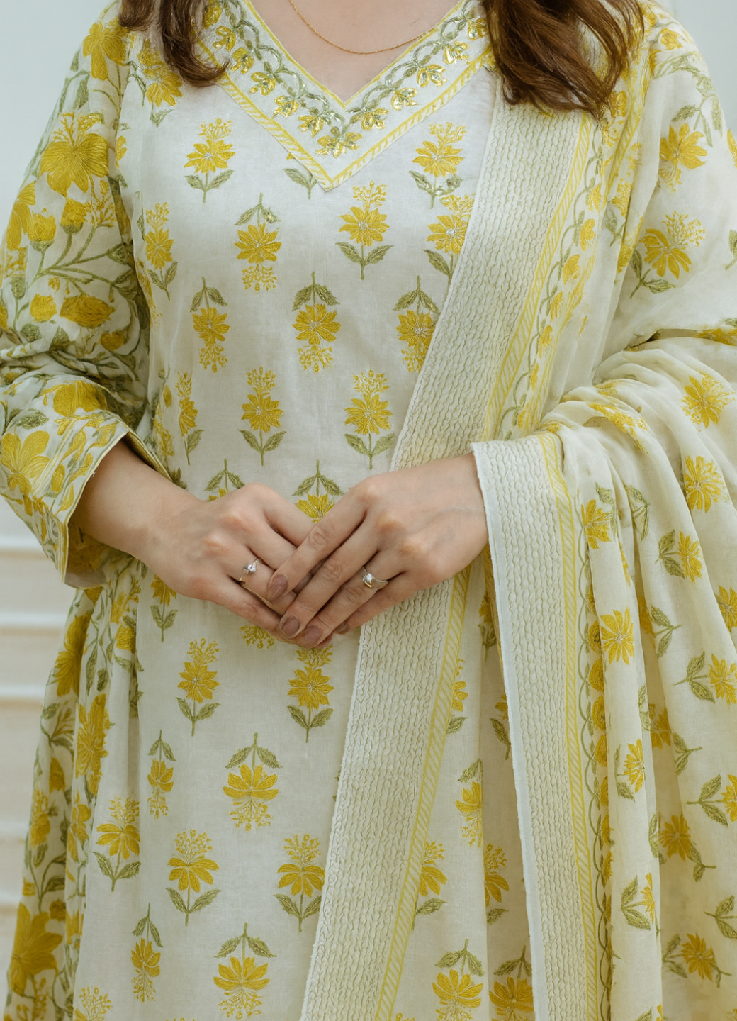 Cream Yellow Cotton Afghani Suit Set with Floral Print – Ethnic Wear