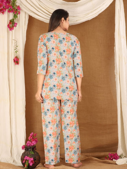 Pastel Blue Cotton Co-ord Set with Floral Print – Casual Wear