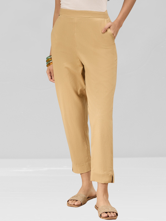 Beige Cotton Flex Pants with Side Pockets