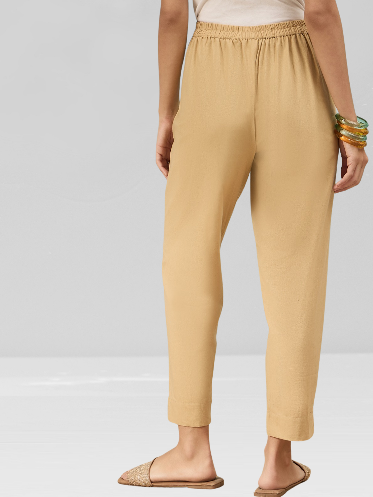 Beige Cotton Flex Pants with Side Pockets