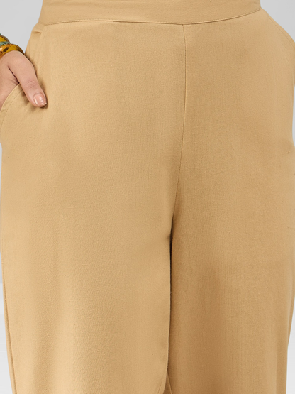 Beige Cotton Flex Pants with Side Pockets