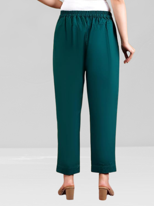 Teal Green Cotton Flex Pants with Side Pockets