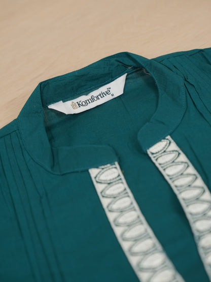 Peacock Blue Dabu Cotton A-Line Kurta Set with Handcrafted Embroidery
