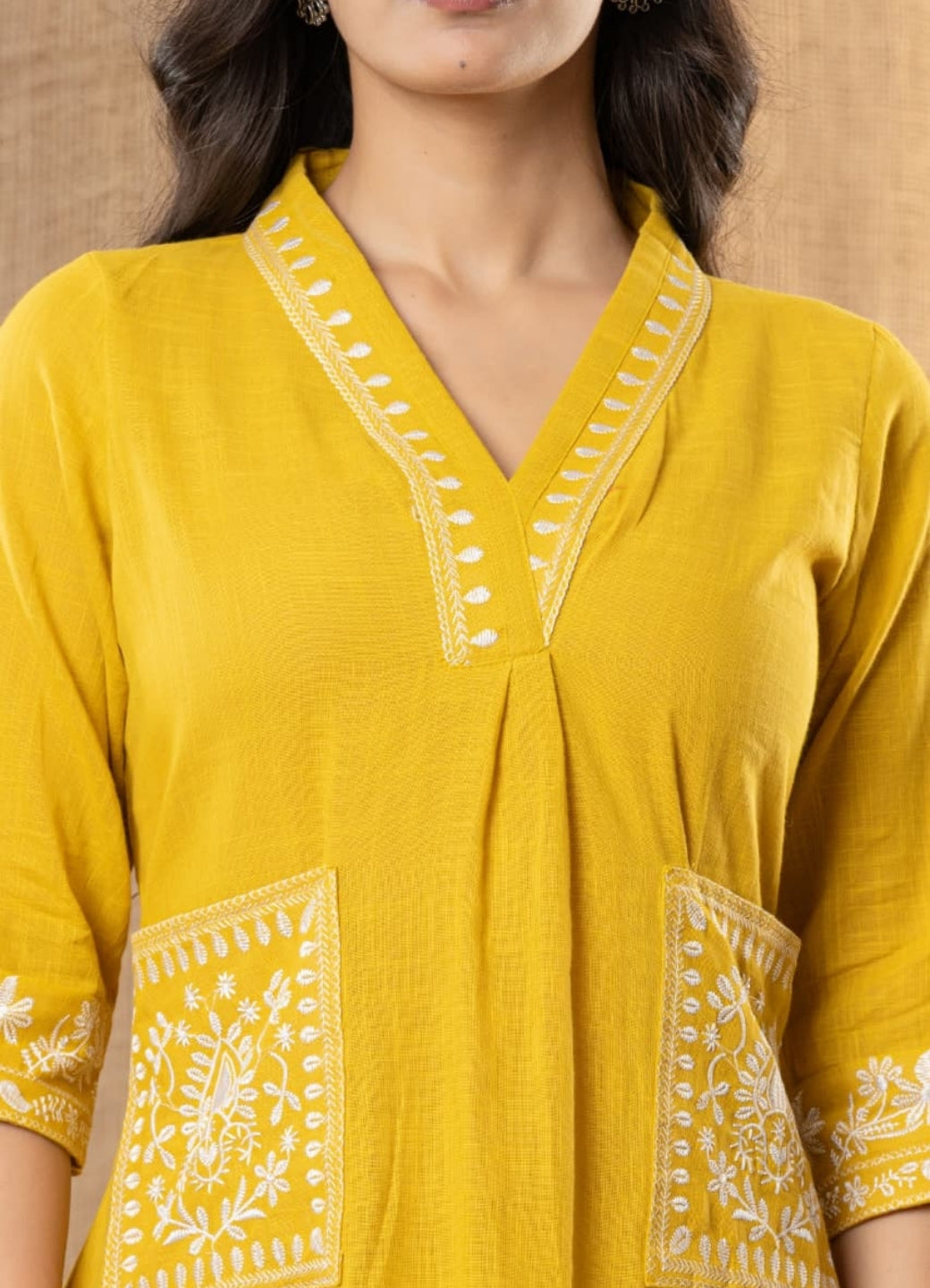 Mustard Yellow Cotton Slub Kurta Set with Pockets