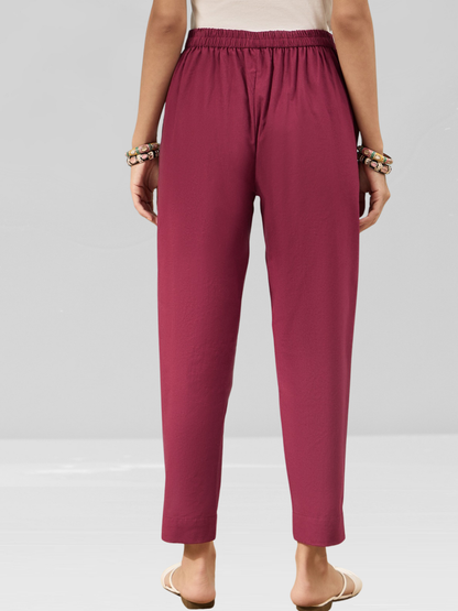 Maroon Cotton Flex Pants with Side Pockets