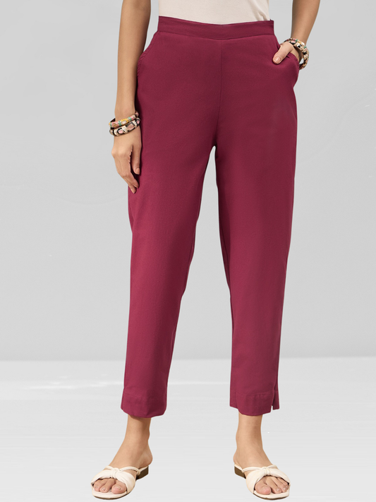 Maroon Cotton Flex Pants with Side Pockets