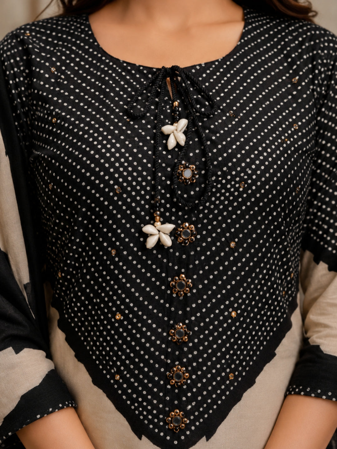 Black Cotton Kurta Set with Printed Yoke & Dupatta – Elegant Ethnic Wear