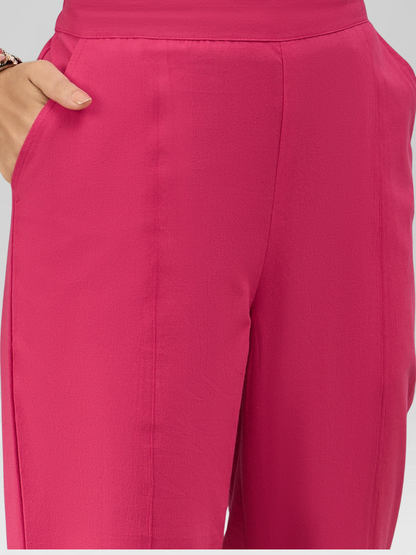 Bright Pink Cotton Flex Pants with Side Pockets