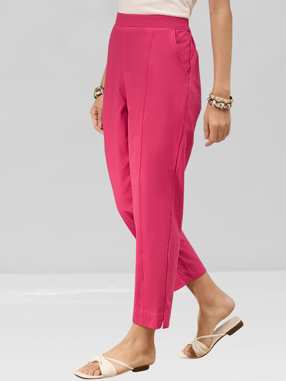 Bright Pink Cotton Flex Pants with Side Pockets