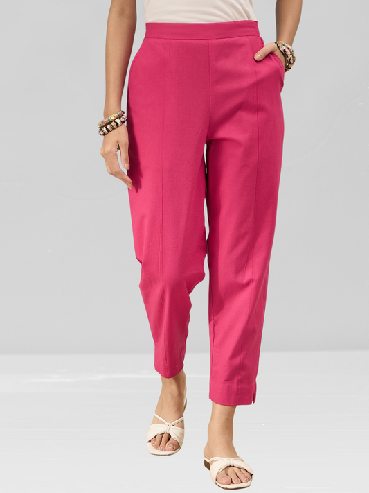 Bright Pink Cotton Flex Pants with Side Pockets