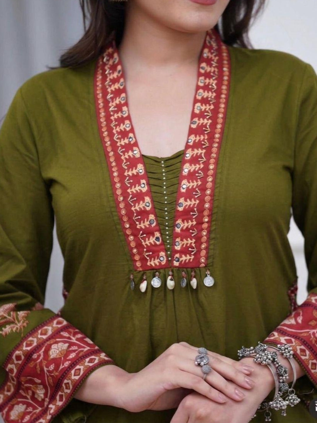 Olive Green Printed Cotton Kurta Palazzo Set with Dupatta