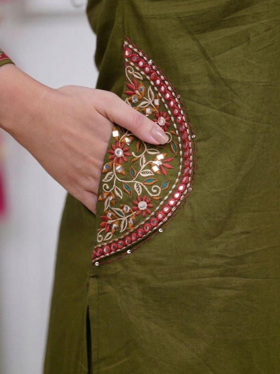 Olive Green Printed Cotton Kurta Palazzo Set with Dupatta