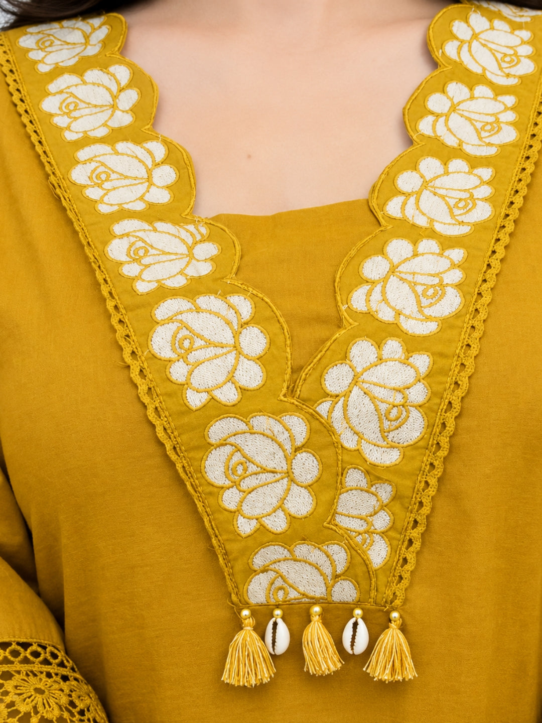 Mustard Embroidered Cotton Kurta Palazzo Set with Dupatta