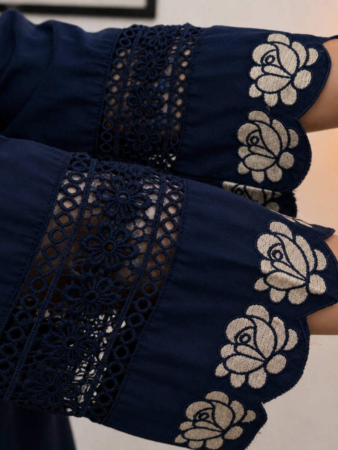 Navy Blue Embroidered Cotton Kurta Palazzo Set with Dupatta