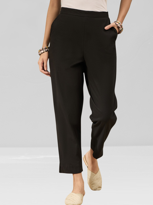 Black Cotton Flex Pants with Side Pockets